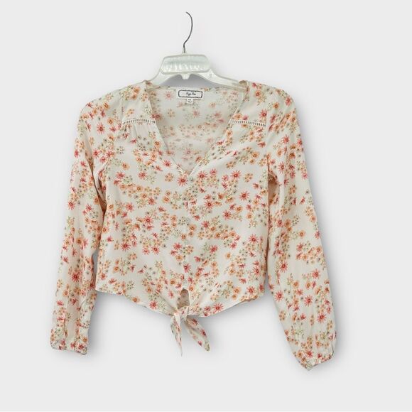 Hippie Rose V-Neck Floral Print Tie-Hem Top Women’s Size XS - Picture 2 of 6